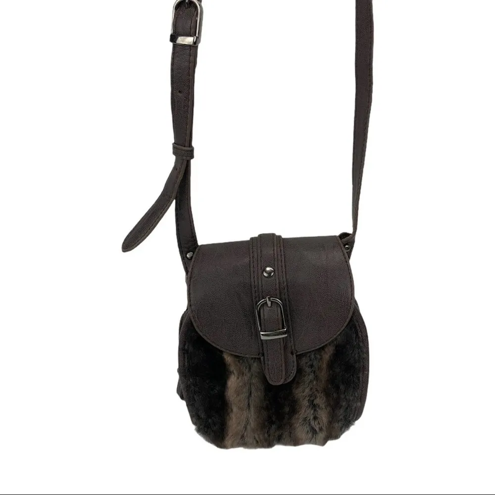 Sondra Roberts Fluffy Fur Bag Mini Leather & Faux Fur Crossbody Bag Brown - Image 16