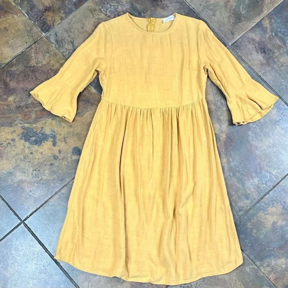 Ces Femme Yellow 3/4 Bell Sleeve Dress Small - Image 3