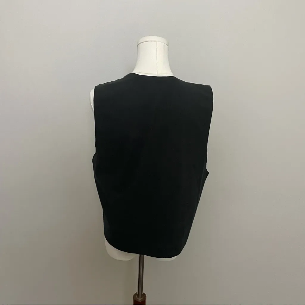 Vintage Patchwork Vest Embroidered Floral Birds Art To Wear Wood Toggle Buttons Black - Image 7