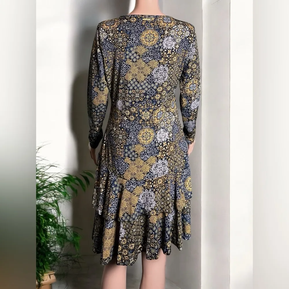 Michael Kors Medallion-Print Ruffled Skirt Dress. 
Long Sleeve. Size Medium. - Image 8