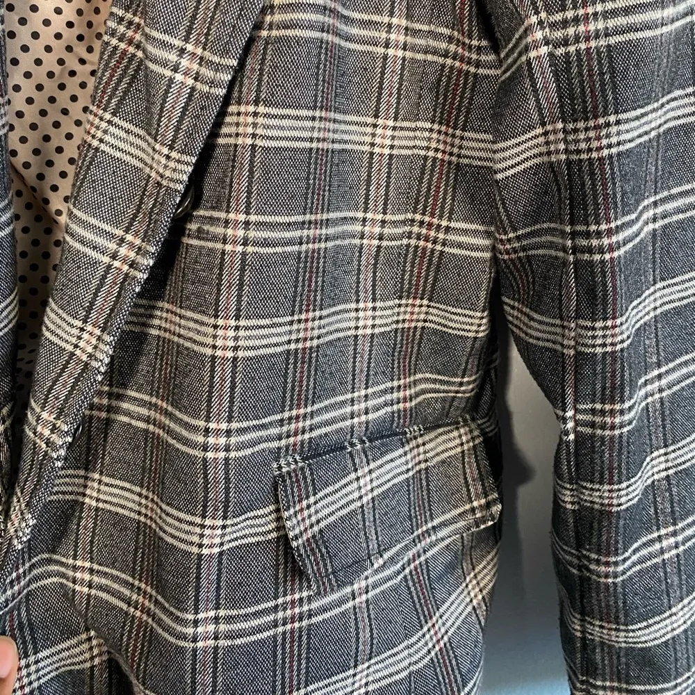 Women Plaid Blazer Gray Size L - Image 3