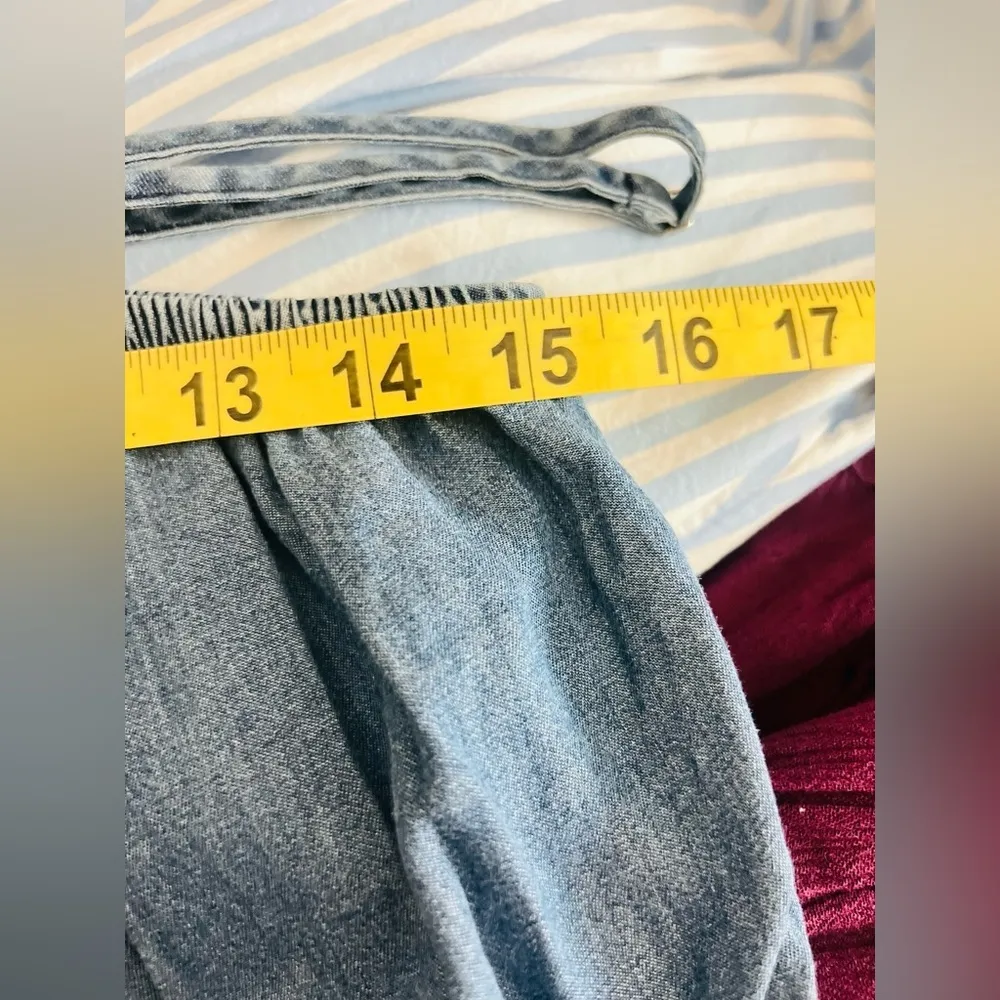 EXPRESS  Denim Square Neck Tiered Mini Dress size M petite - Image 8