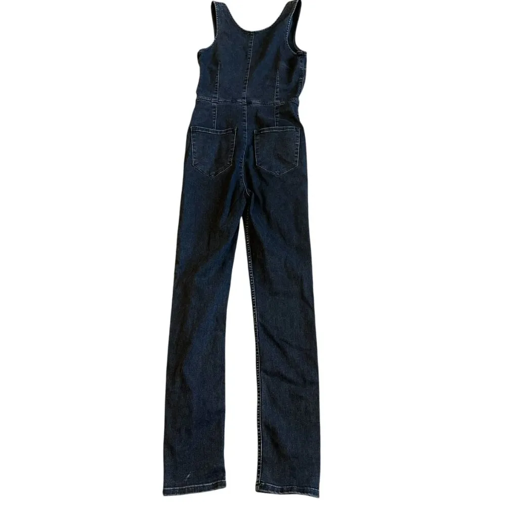 Free People Black Denim Stretch Jumpsuit Tank Top Skinny Leg Size 2 Women's - Image 6