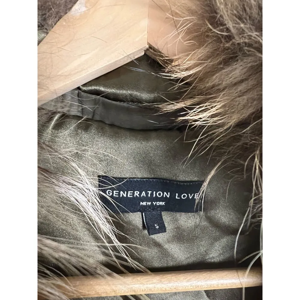Generation Love Georgina Asiatic Raccoon Bomber Jacket in Olive Green Sz S - Image 4