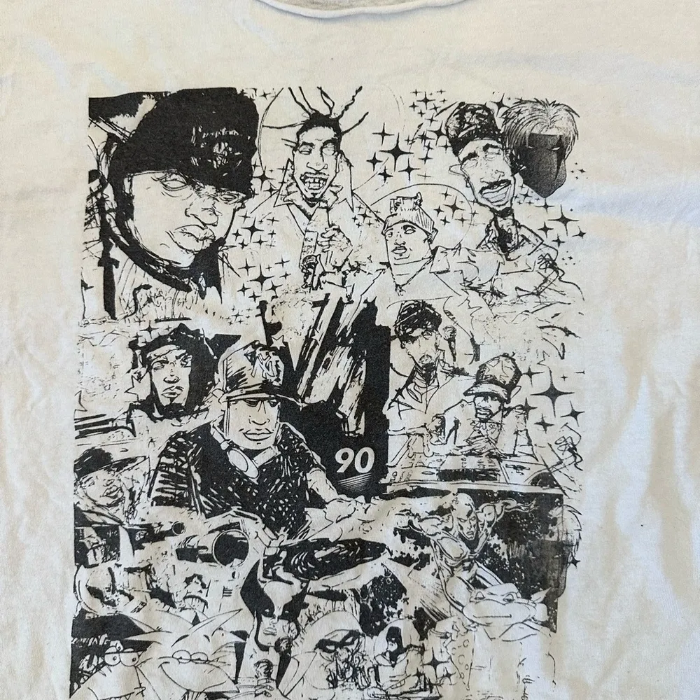 90 CULTURE OFF SHOULDER DISTRESSED White Graphic Crop Top SIZE M/L - Image 2