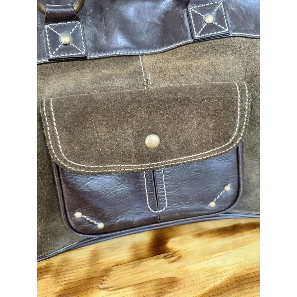 Vintage Eddie Bauer Brown Leather M Sized‎ Satchel Purse Western City Classic - Image 4