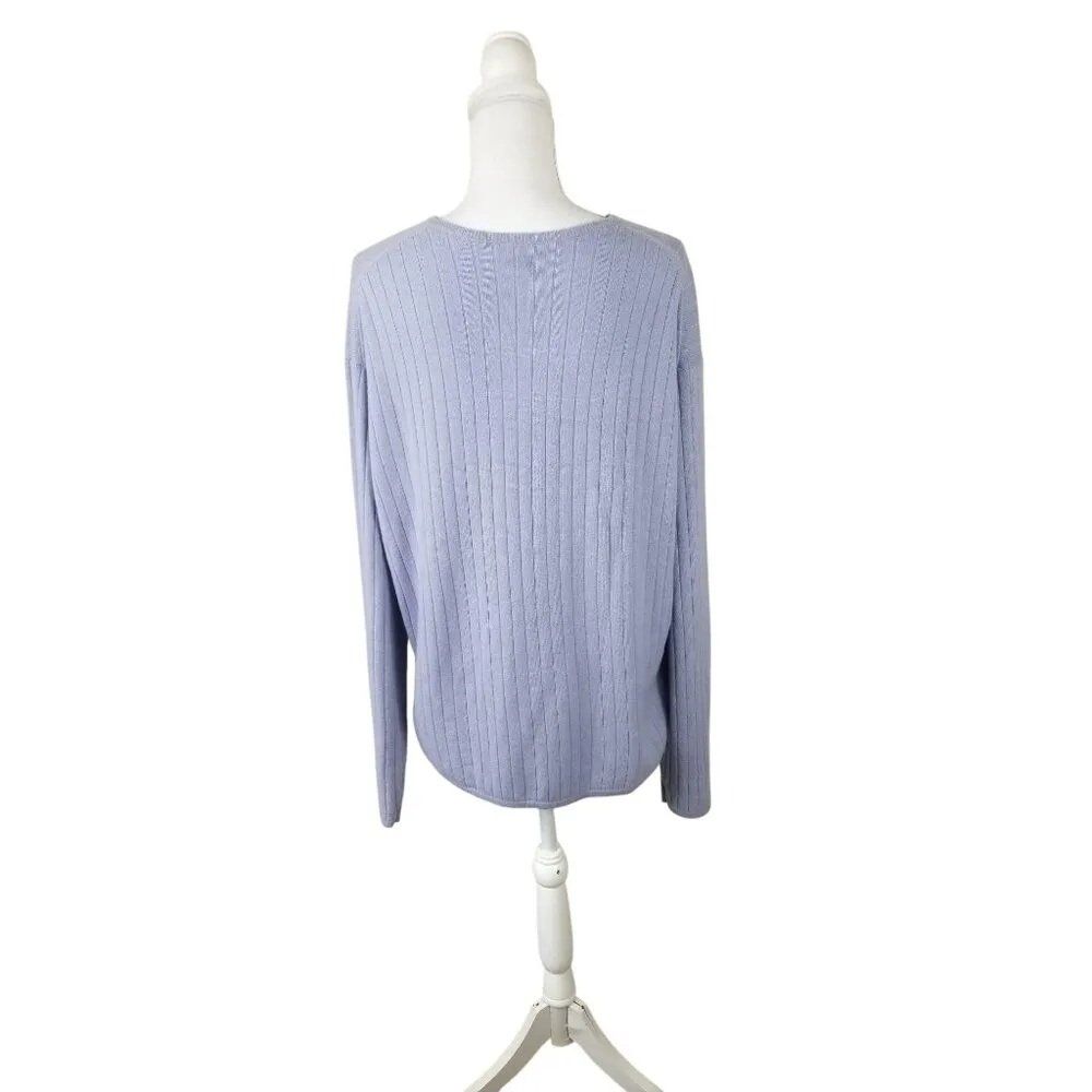 Armani Collezioni Ribbed V-Neck Sweater Womens XL Light Purple Luxurious Wool Bl - Image 8