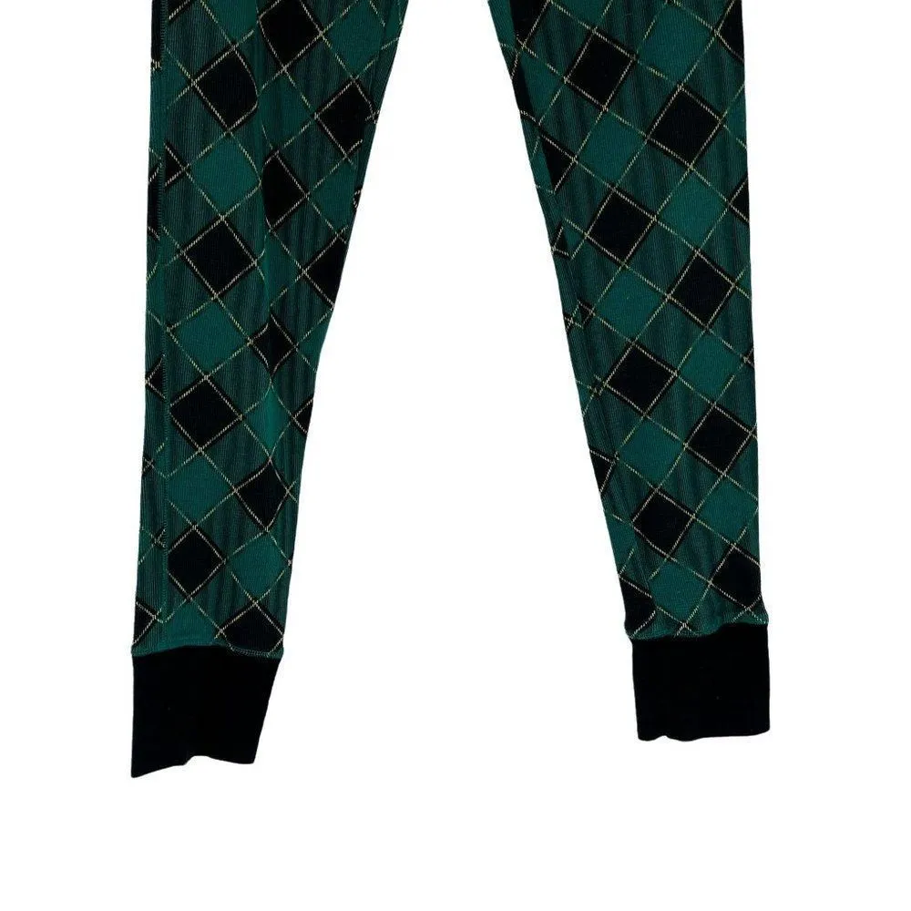Victoria's Secret Plaid Green Gold Black Pajama Thermal Leggings Pants Medium - Image 4