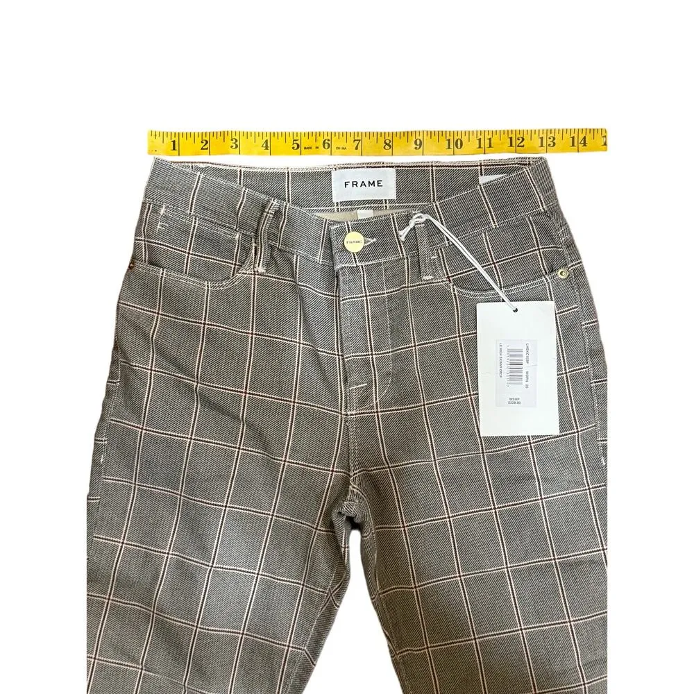 NWT FRAME Le High Skinny Cropped Jeans in Window Pane Plaid Gray size 26 W 25L - Image 4