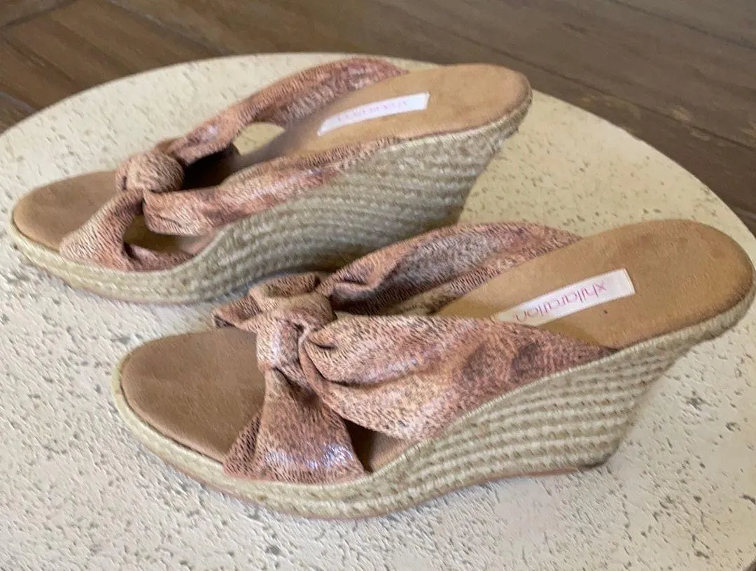 Xhiliration Animal Print Wedge Sandals Tan Cream Size 8.5 - Image 4