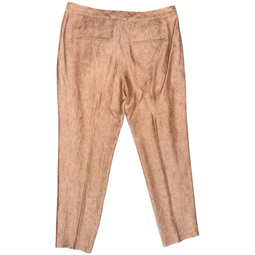 Theory Women’s Size 8 Orange Speckled Linen Pleated Dalisha Red Bay Pants - Image 3