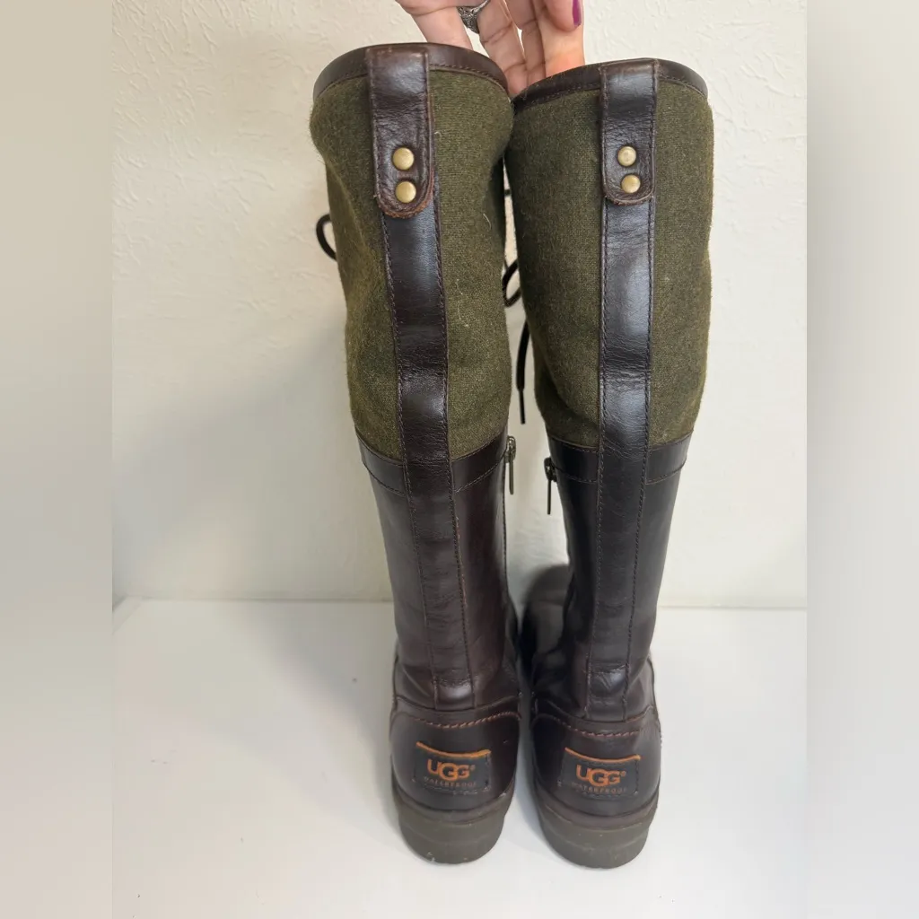 UGG Elsa Waterproof Leather Boots Brown & Green Wool Women’s Size 7 - Image 6