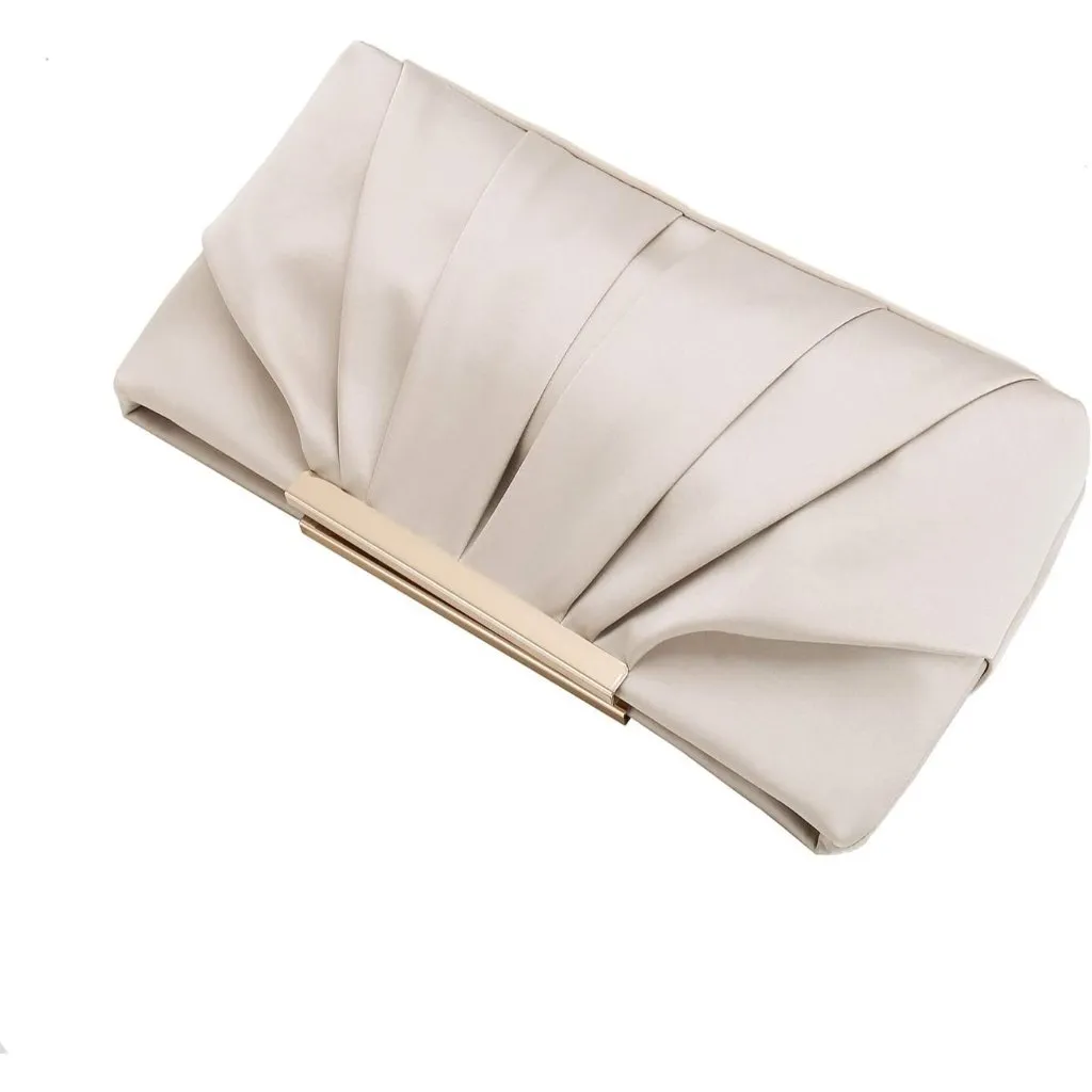 ⚡ Women's Elegant Evening Pleated Satin Simple Classy Formal Cream Clutch Bag - Image 4