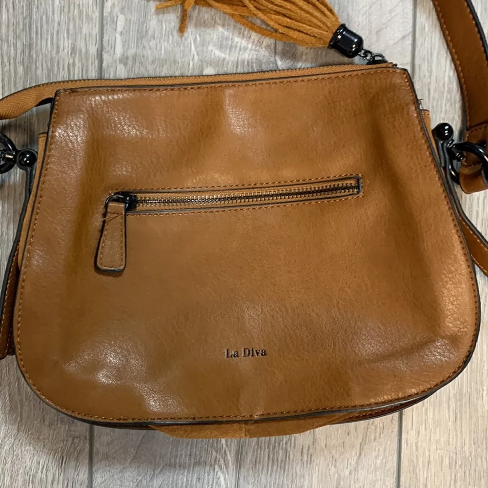 La Diva Suede & Leather Purse with Fringe Brown - Image 2