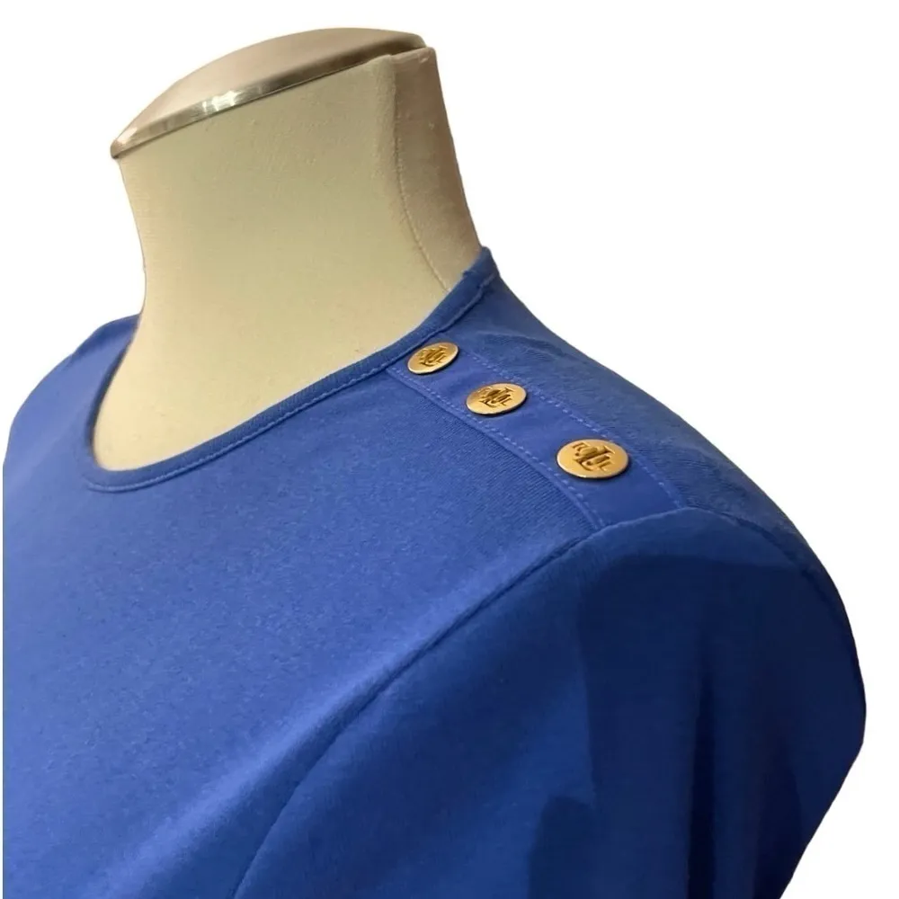 Ralph Lauren Blue Crewneck Side Buttons Long Sleeved Tee XL Cotton Size undefined - Image 2