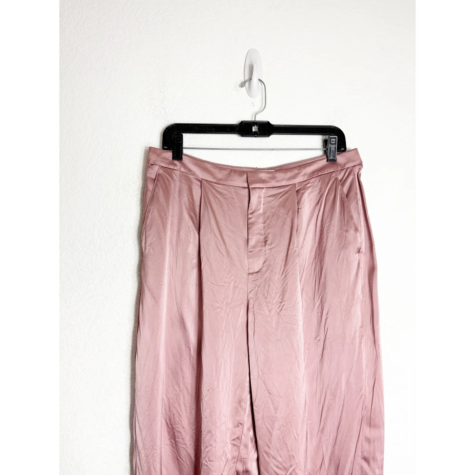 VINCE Liquid Shine Straight Leg Trousers Size 10 Pink Satin Wide Leg Career Wear - Image 5