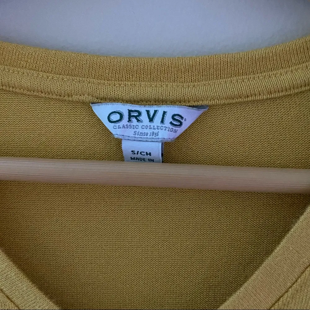 Women’s Orvis Yellow V-Neck Knit Short Sleeve Tunic Top Size Small - Image 4