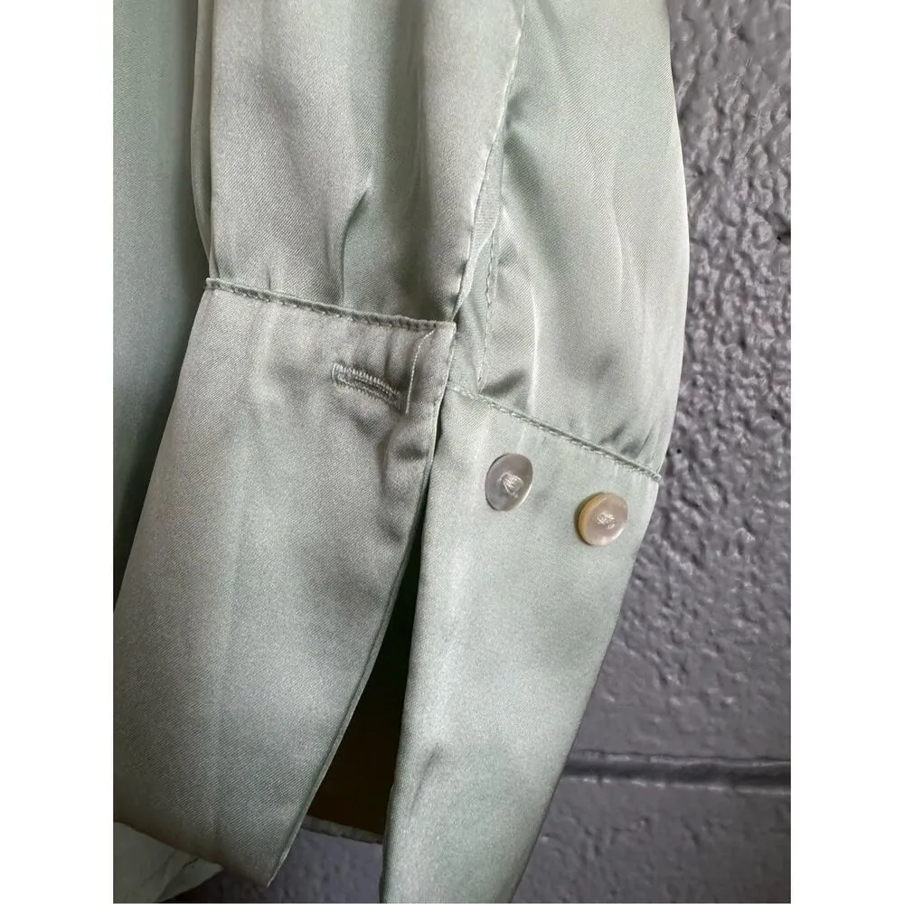 Women’s Zara Satin Shirt with Johnny Collar size S in Sage Green - Image 4