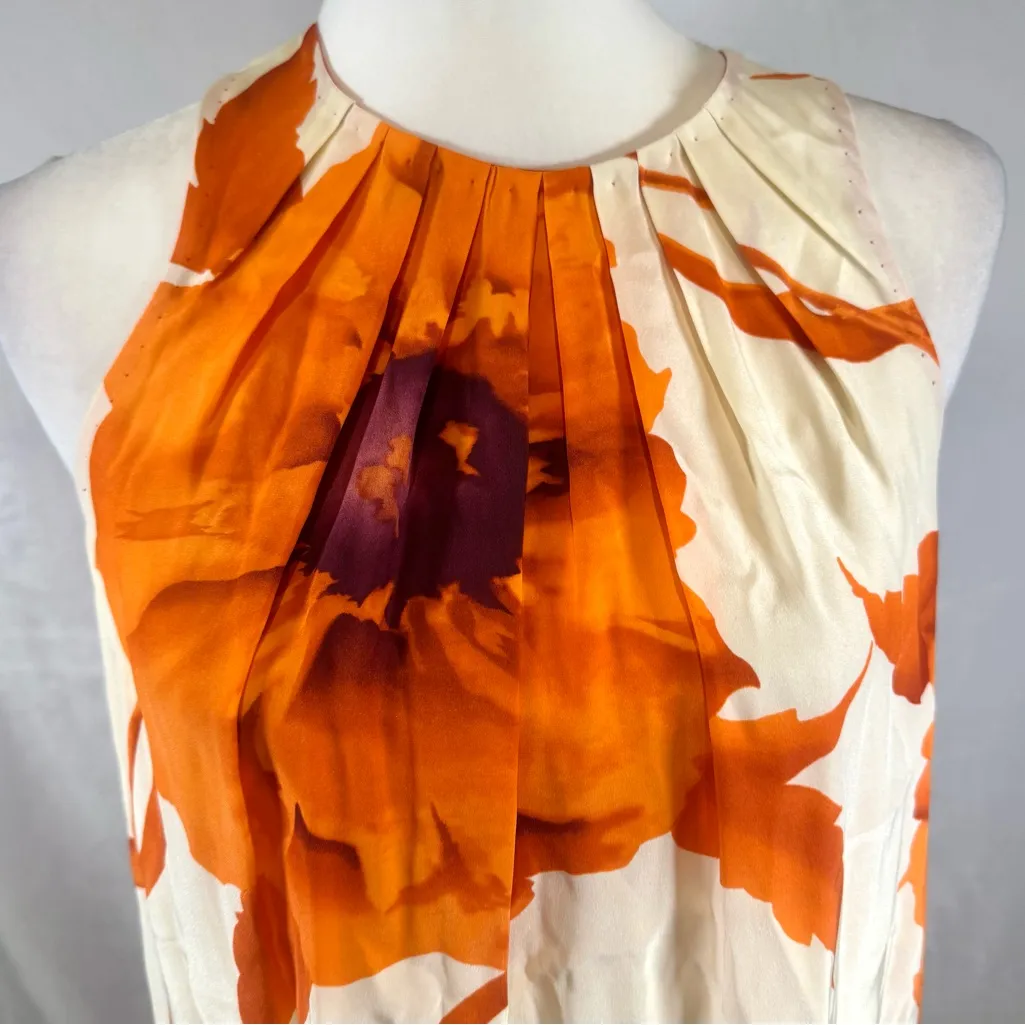 Beautiful 100% silk white and burnt orange floral pleated halter top size small - Image 2