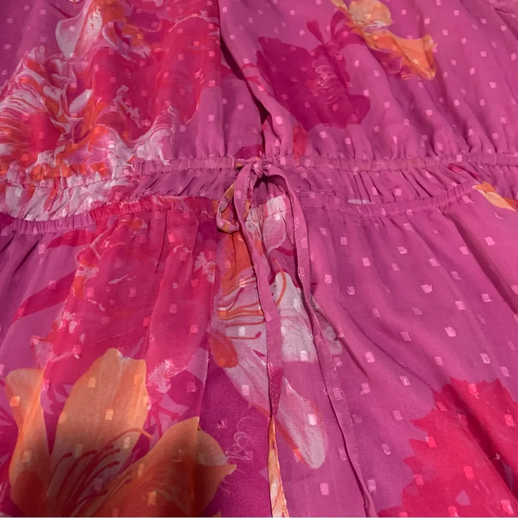 Destination 365 women's large Vibrant Pink Orange Floral Dress Swiss dot guest - Image 8