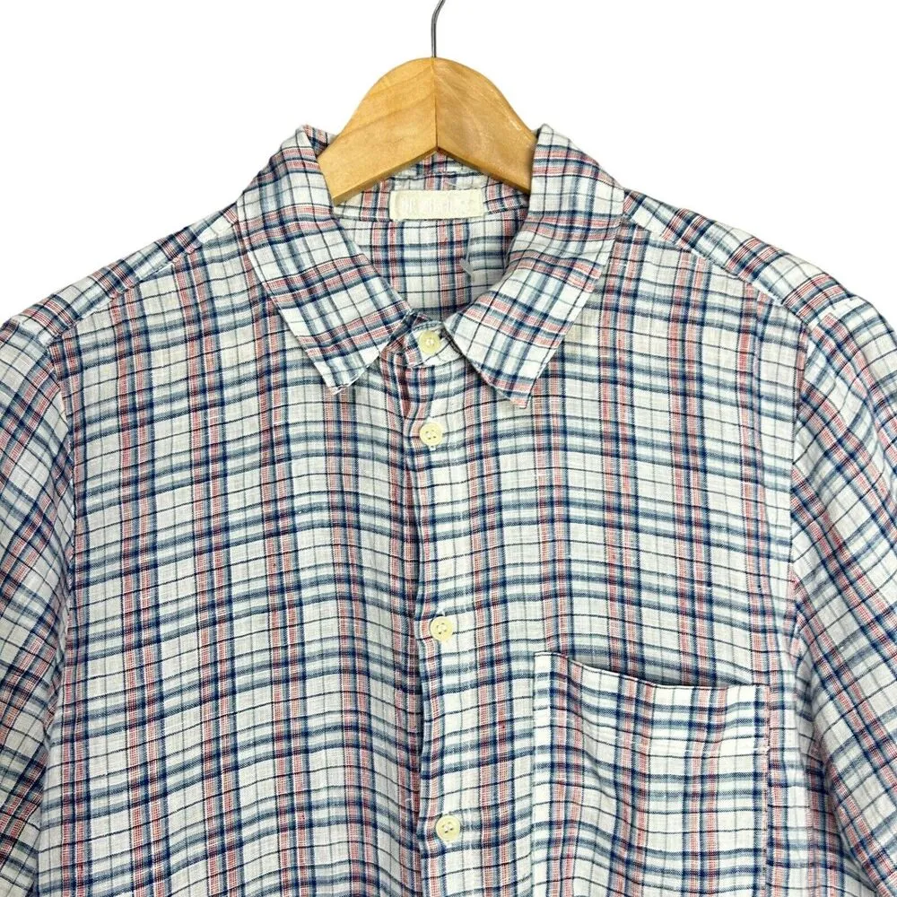 CP Shades Shirt Womens M Plaid Short Sleeve Button Up Tie Front Top 100% Linen - Image 5