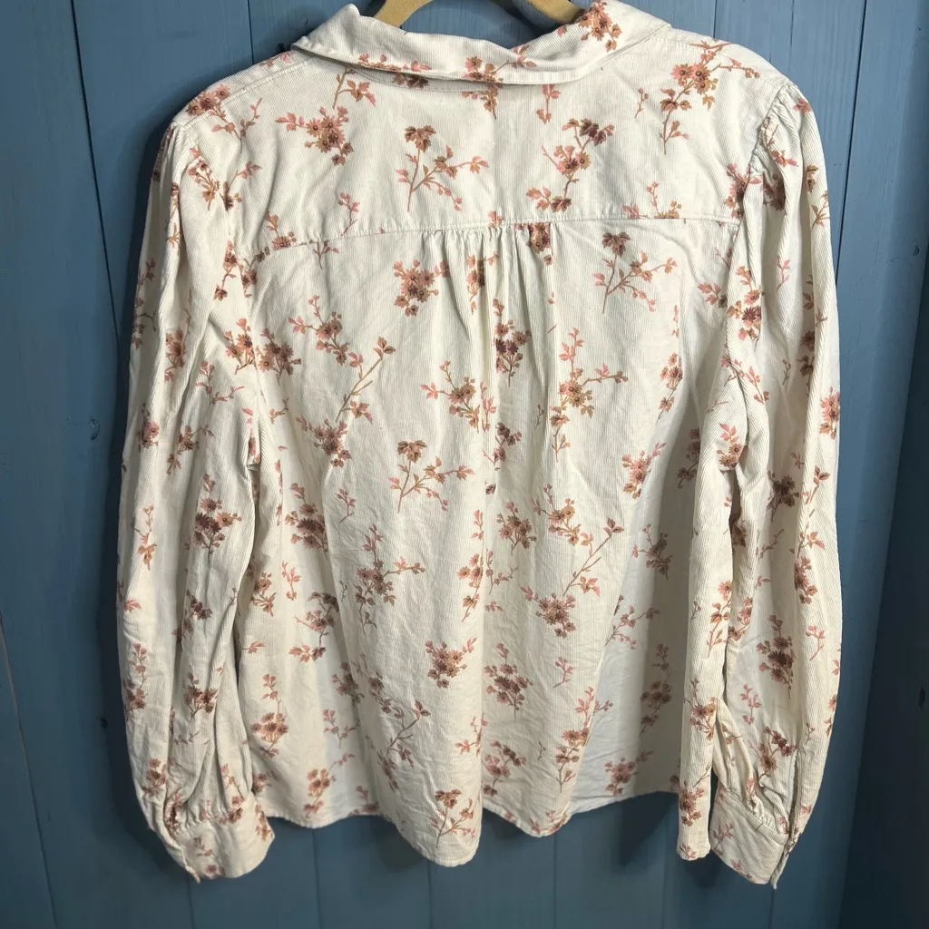 Vineyard Vines Corduroy Cream Floral Blouse | Size XL - Image 3