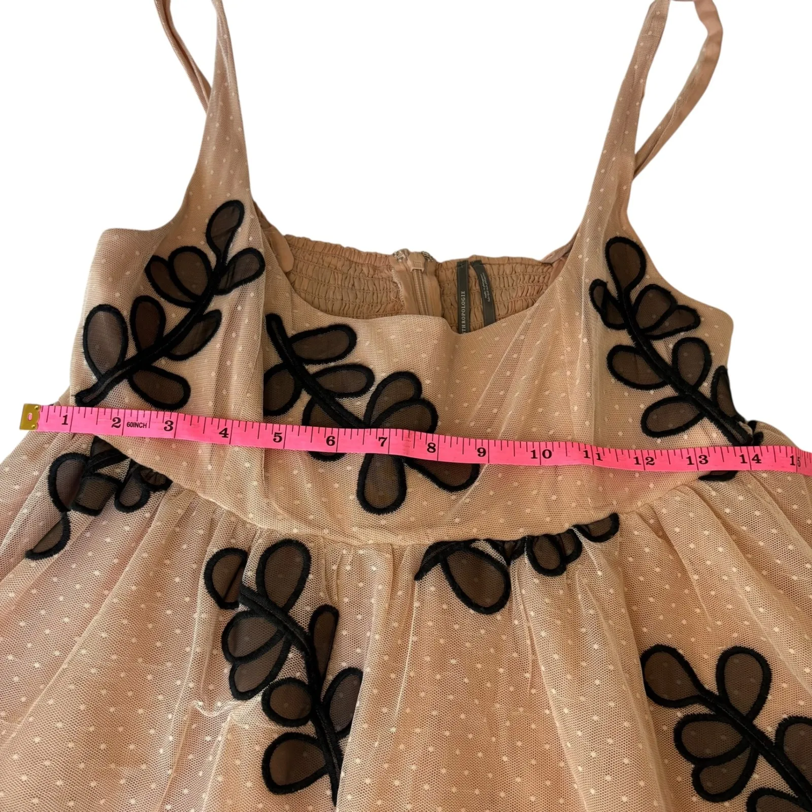 Anthropologie NWT Pink Tulle Embroidered‎ Mini Babydoll Square Neck Dress Med - Image 9