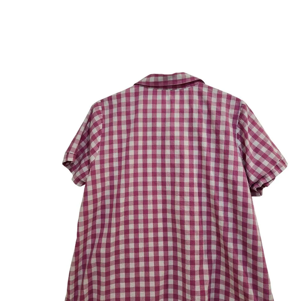 Woman Within Casual Button Up Shirt Short Sleeve Pink Checkered Size XL 18/20 - Image 5