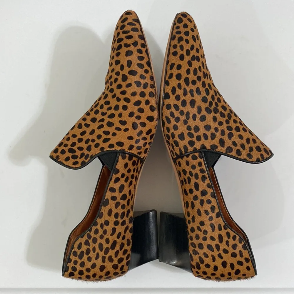 Rebecca Minkoff cheetah print calf hair smoking heeled loafers size 7 - Image 13