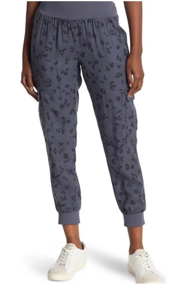 NWT Democracy Midnight Blue Leopard Print Cargo Jogger Pants Women's Size XL - Image 1