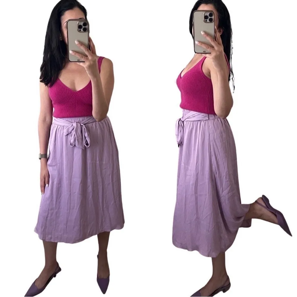 NWT LOFT Skirt Lavender Midi Pull On Elastic Waist Pockets Front Tie Small - Image 3