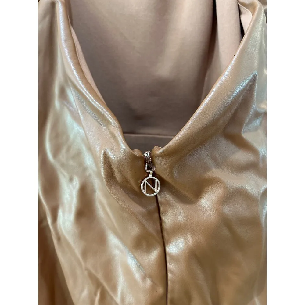 Nookie Rebel Faux Leather Halter Mini Dress Tan Womens Size Medium - Image 9