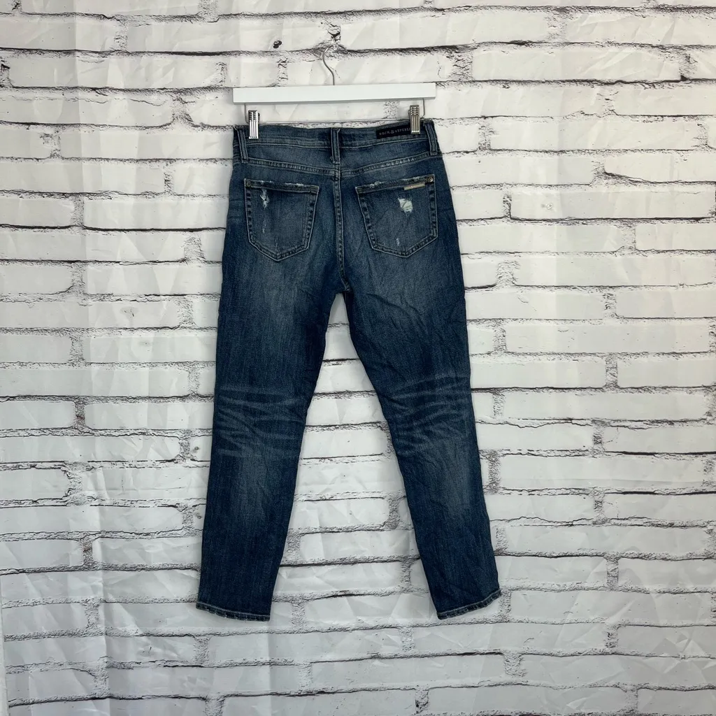 Rock & Republic Dark Wash Straight Leg Jeans Mid Rise Distressed 28x26 Y2K Denim - Image 9