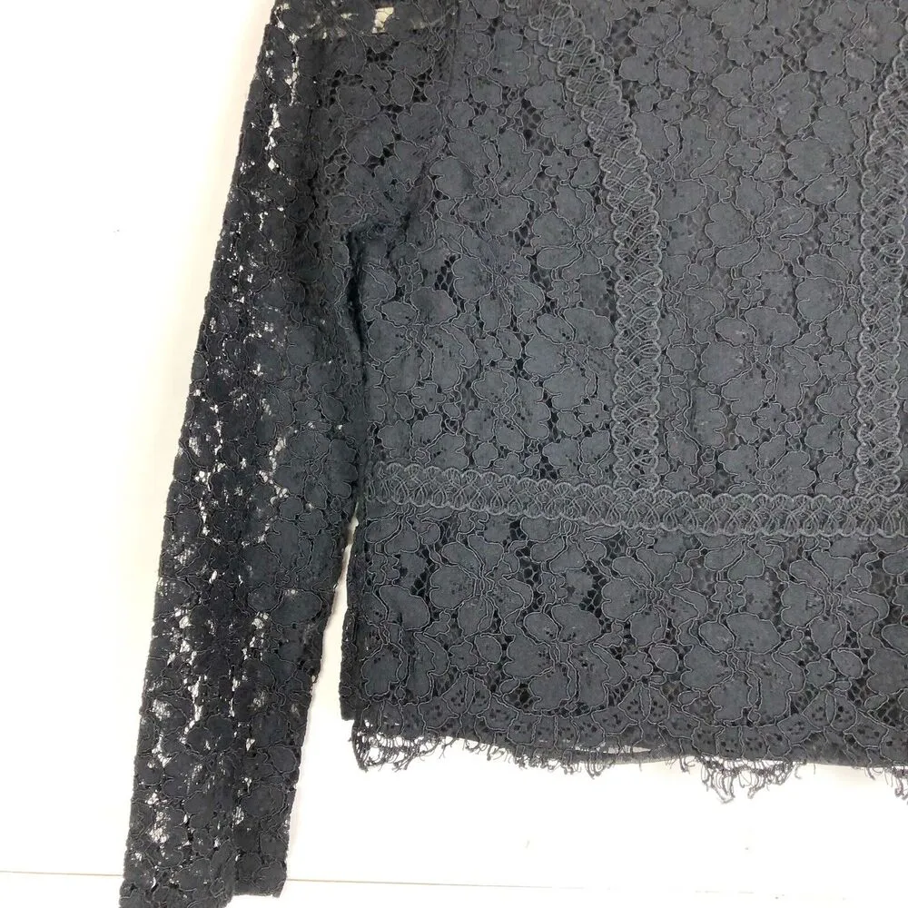 EXPRESS Black Lace Ruffle Long Sleeve Top with Mock Neck Zipper Back Size XS - Image 5