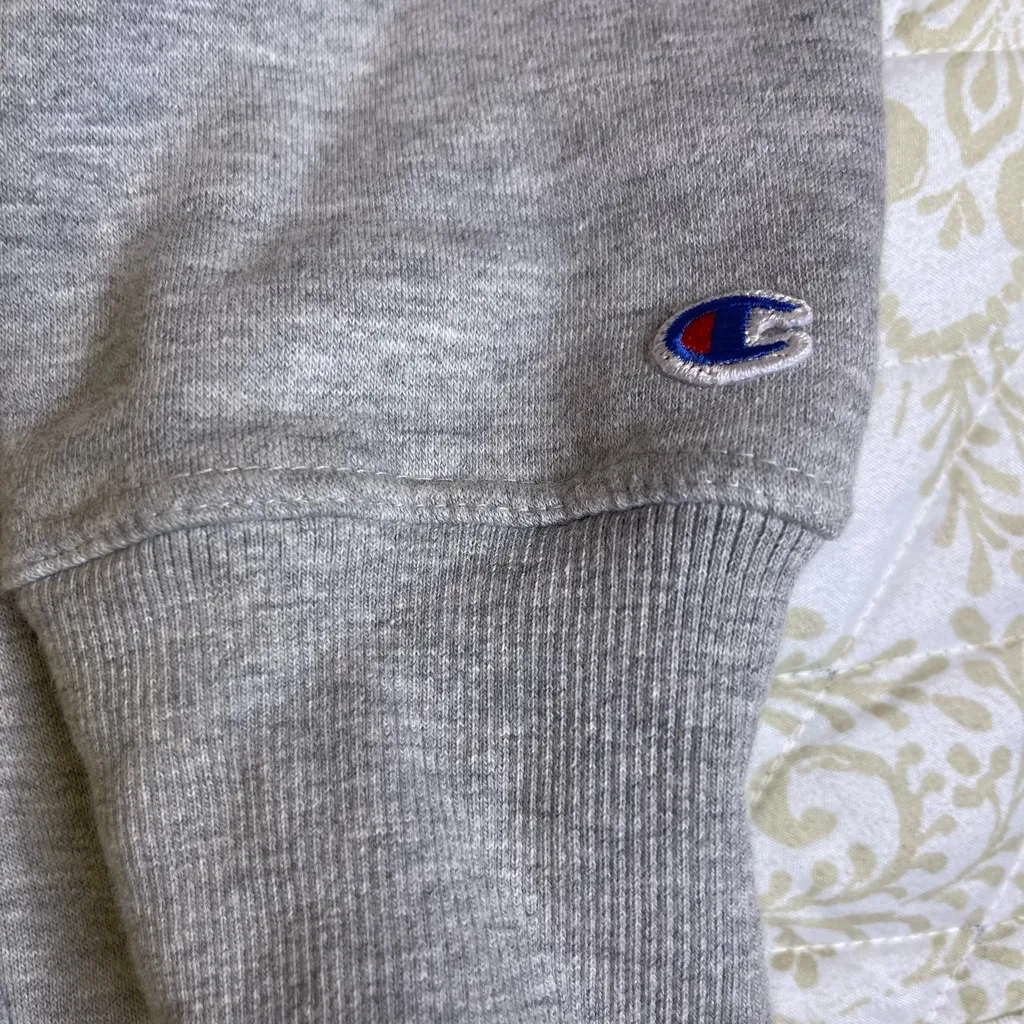 Champion Gray Cropped Hoodie Sweatshirt Size M | Logo Sleeve - Image 5