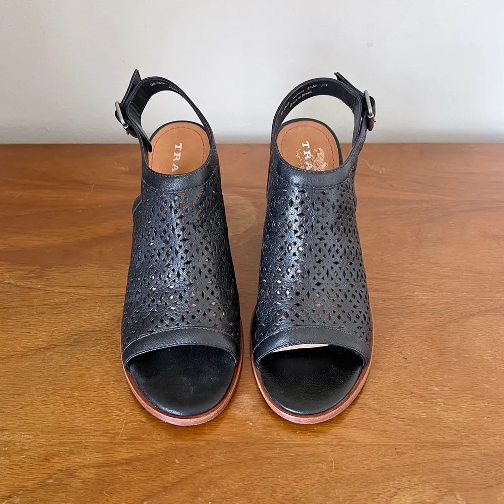 TRASK • Parker Perforated Slingback Sandal black leather lasercut punched Size 9.5 - Image 3