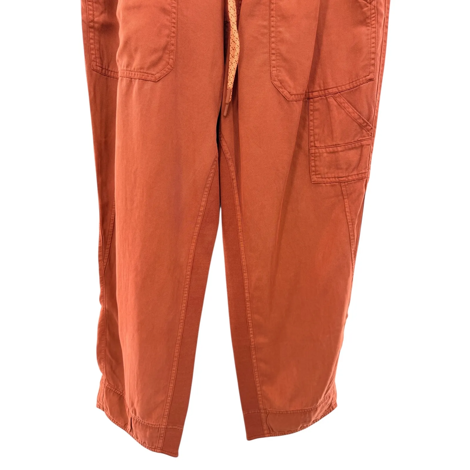 Anthropologie The Nomad Cargo Pants Rust Orange Drawstring Waist Cropped L NWT - Image 4
