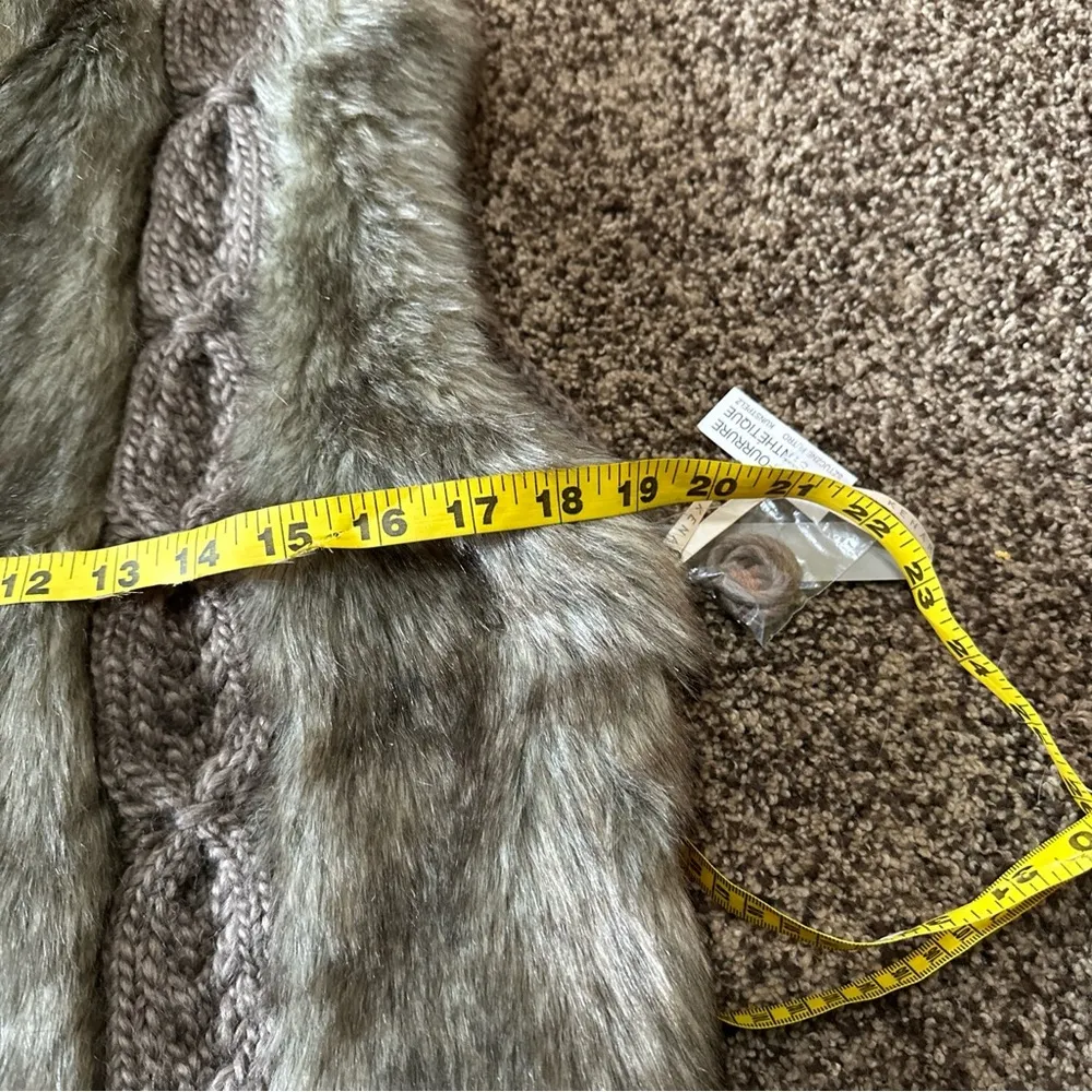 Kenar Faux Fur Vest XL Wool/Alpaca Blend Cable knit Sweater Zippered NWT Brown - Image 7