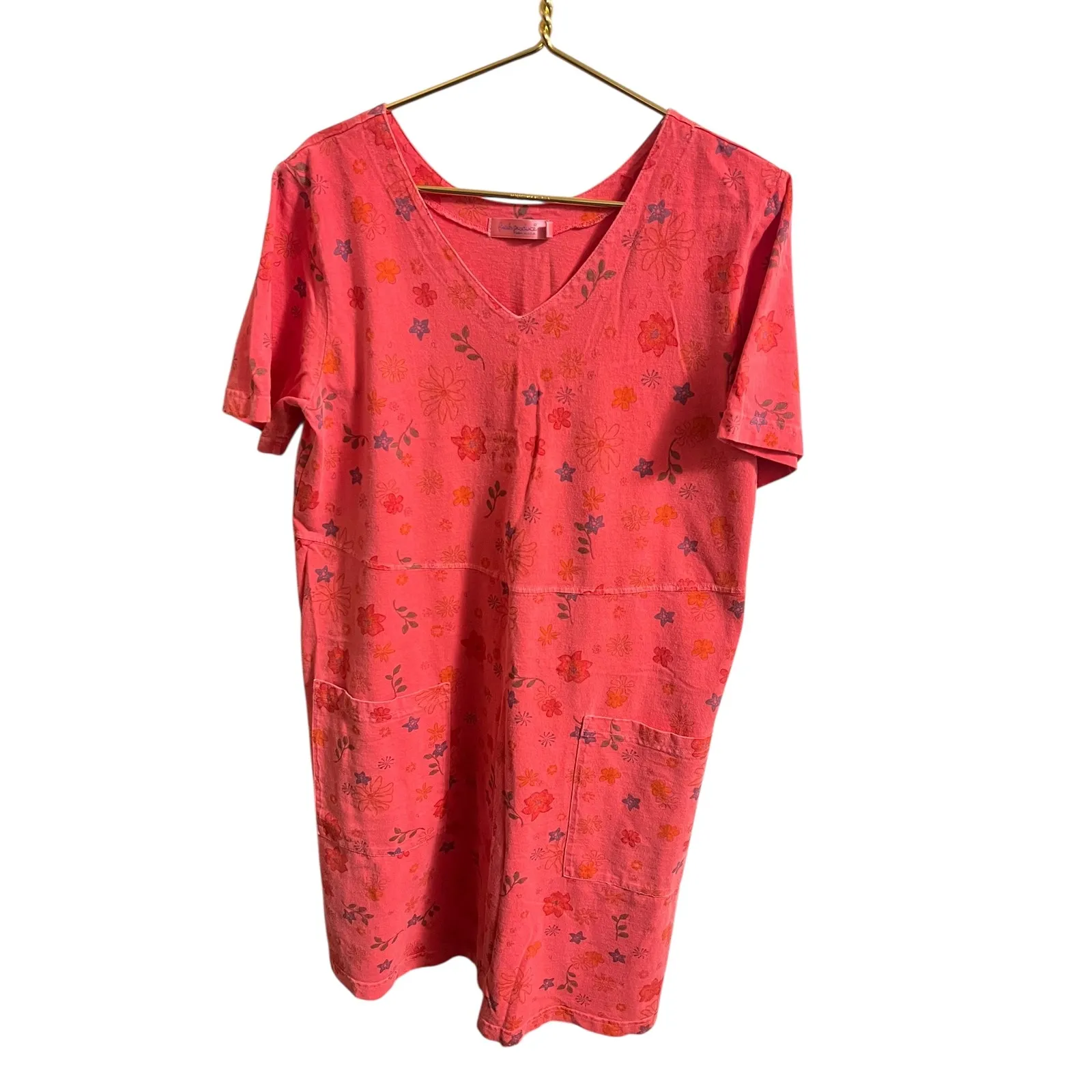 Fresh Produce Dress Womens XL Pink Floral Short Sleeve Cotton Casual Lounge Flaw - Image 4