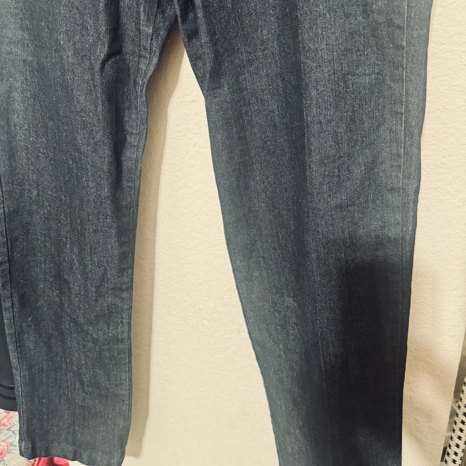 Ann Klein denim trouser pants jeans gold buttons military sz 12 stretch hi-rise - Image 3