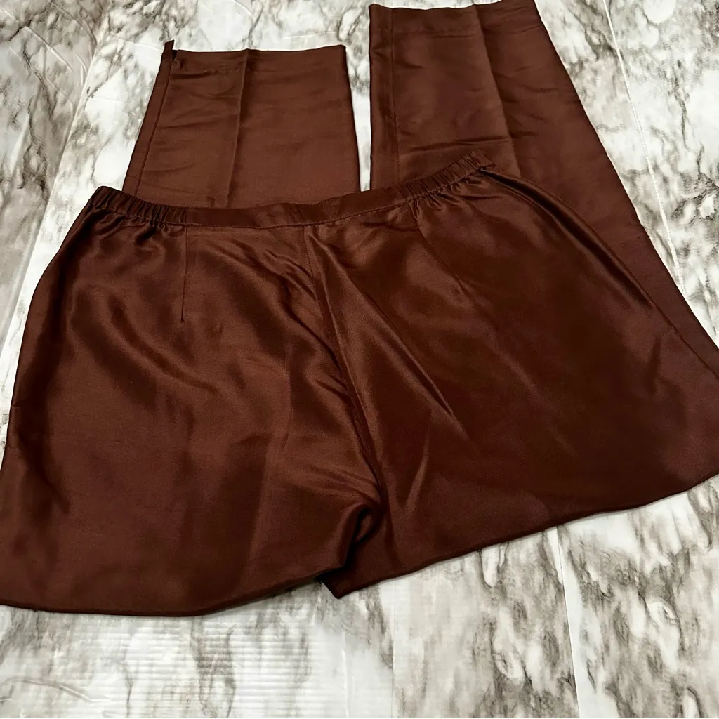 SilkLand Women's Rich Brown Ankle Length Pants Silk Side Zip Lined Classic Size 14 - Image 11
