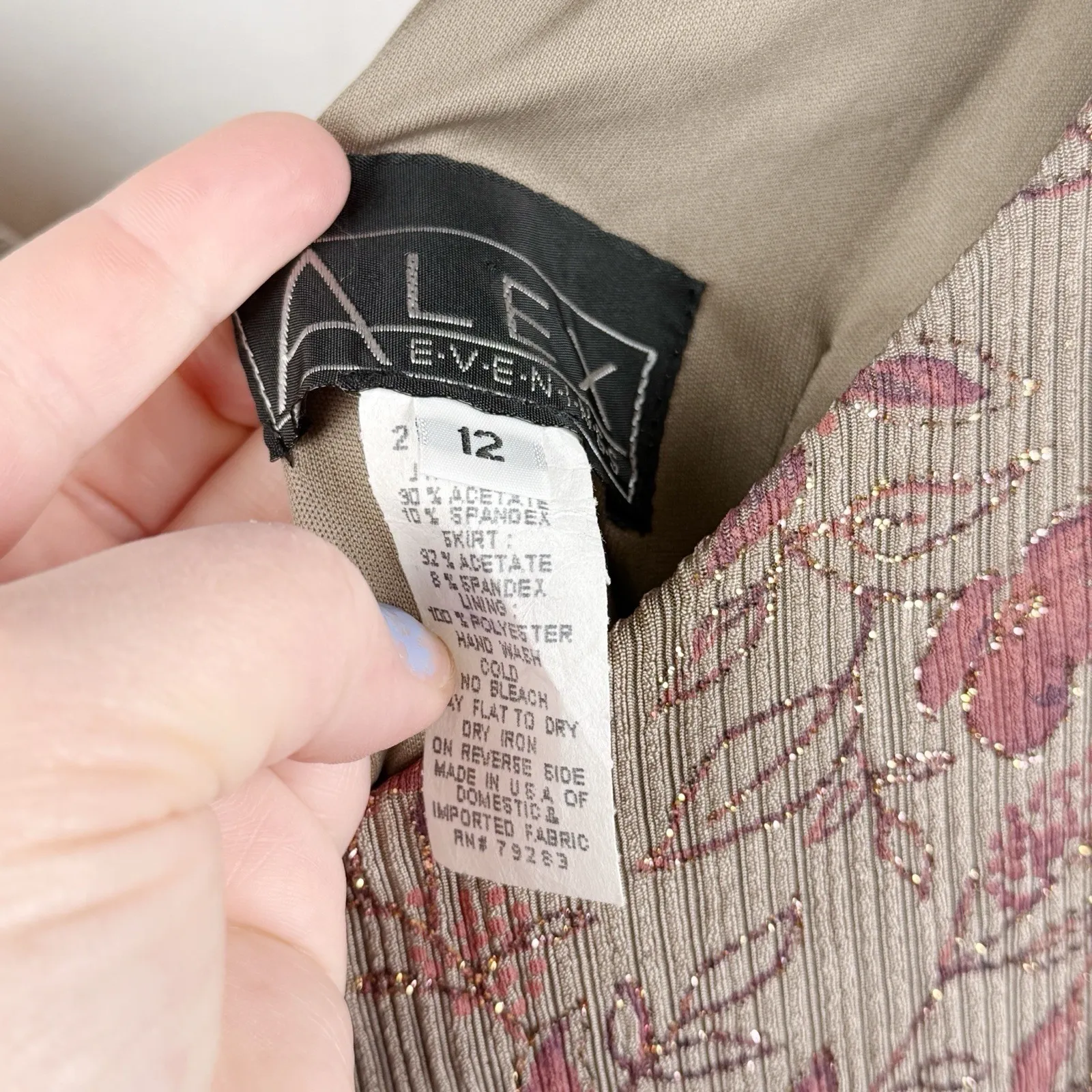 Alex Evenings Women's Size 12 Sleeveless Long Formal Dress Brown Floral - Image 3