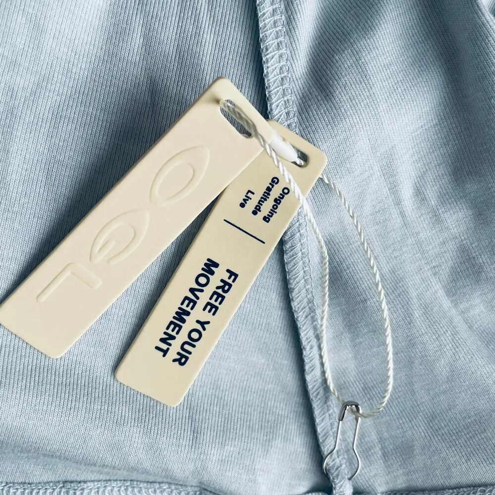 OGL Midi Skirt Ruched Sides Elastic Waist Light Blue Size Medium - Image 7