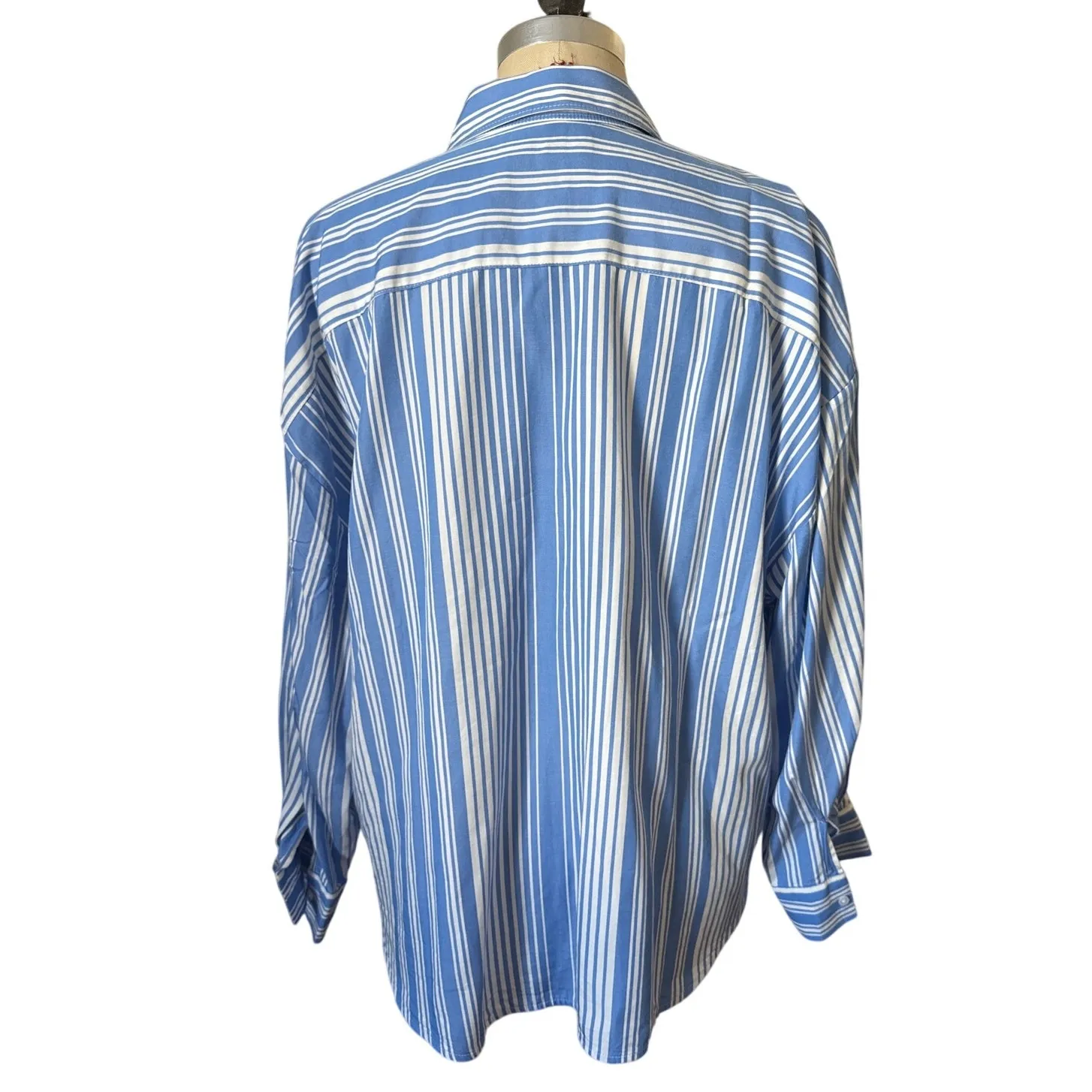 Everlane Lyocell Blue Stripe Button Down Shirt Size Large - Image 3