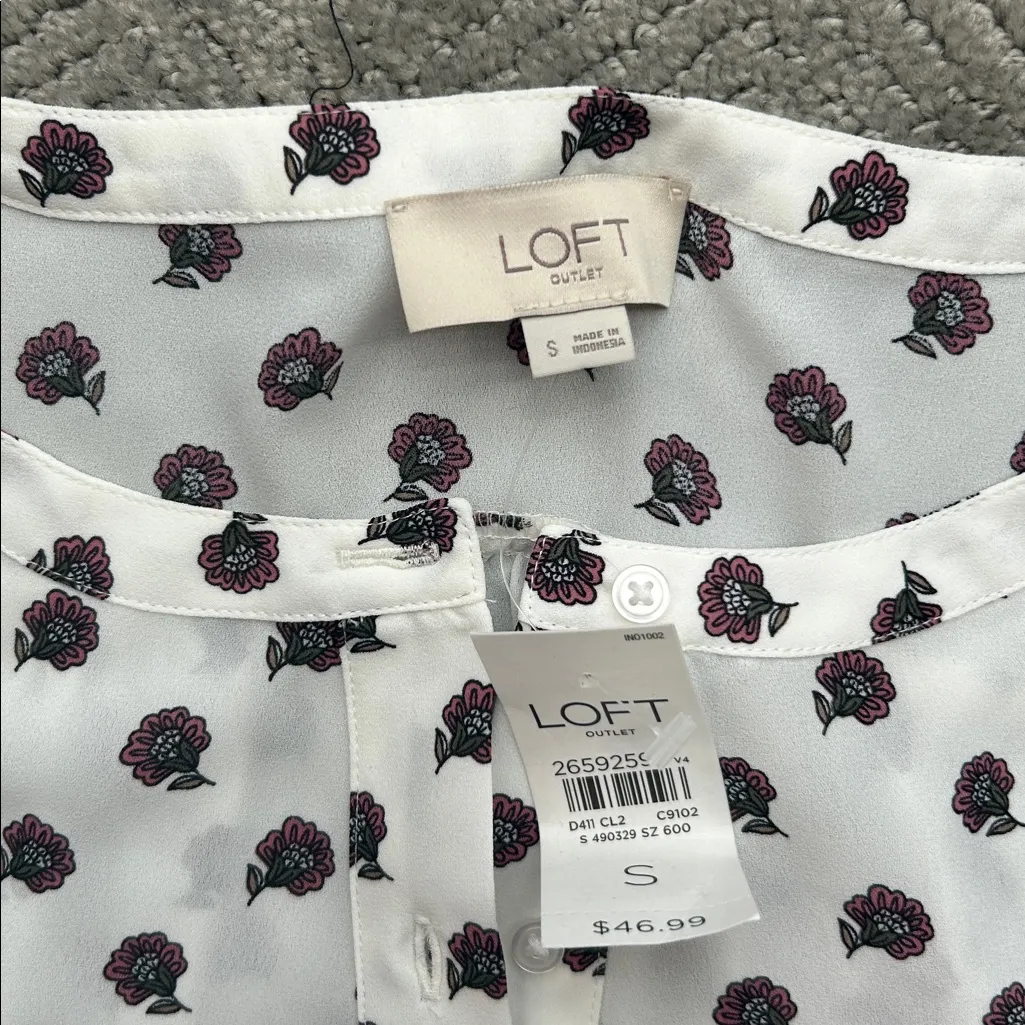 New LOFT Outlet Sleeveless Floral Blouse White Pink Size Small Lightweight Top - Image 2