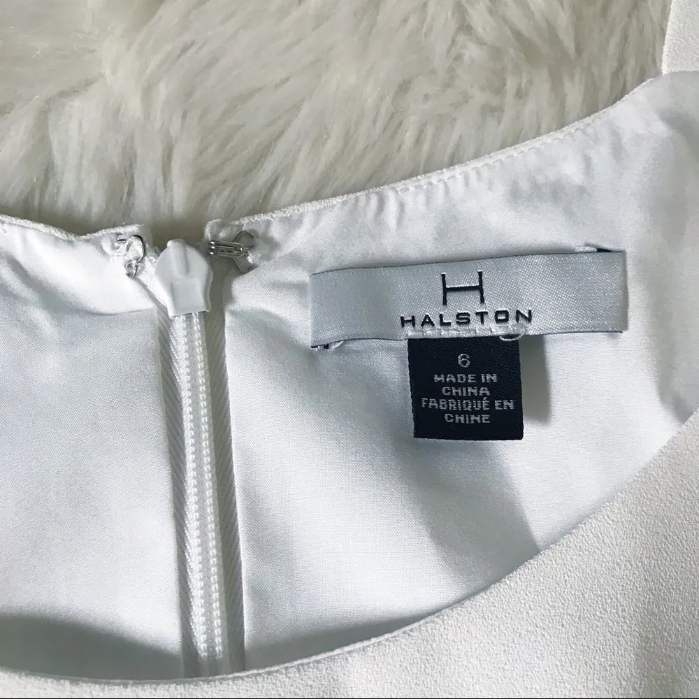 HALSTON White Black Sleeveless Fringe‎ Cocktail Dress Tiered Ruffle Size 6 New - Image 5