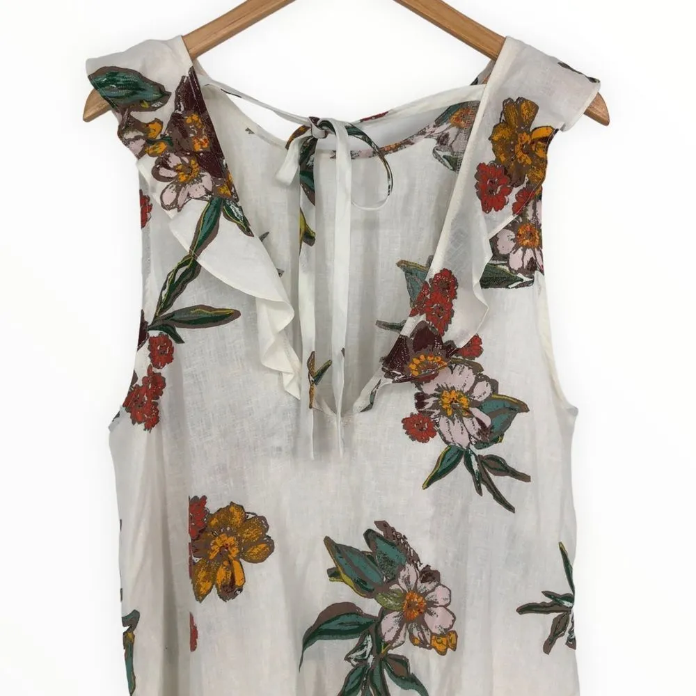 Free People Summer in Tulum Cream Floral Bow Tie Back Printed Top size Medium - Image 7