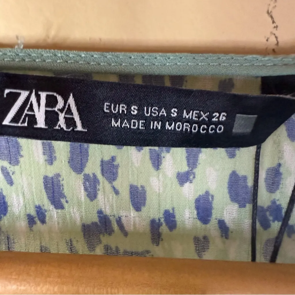 NWT‎ ZARA RUFFLED PRINTED MIDI BLUE GREEN DRESS BLOGGERS SIZE SMALL Cottagecore - Image 2