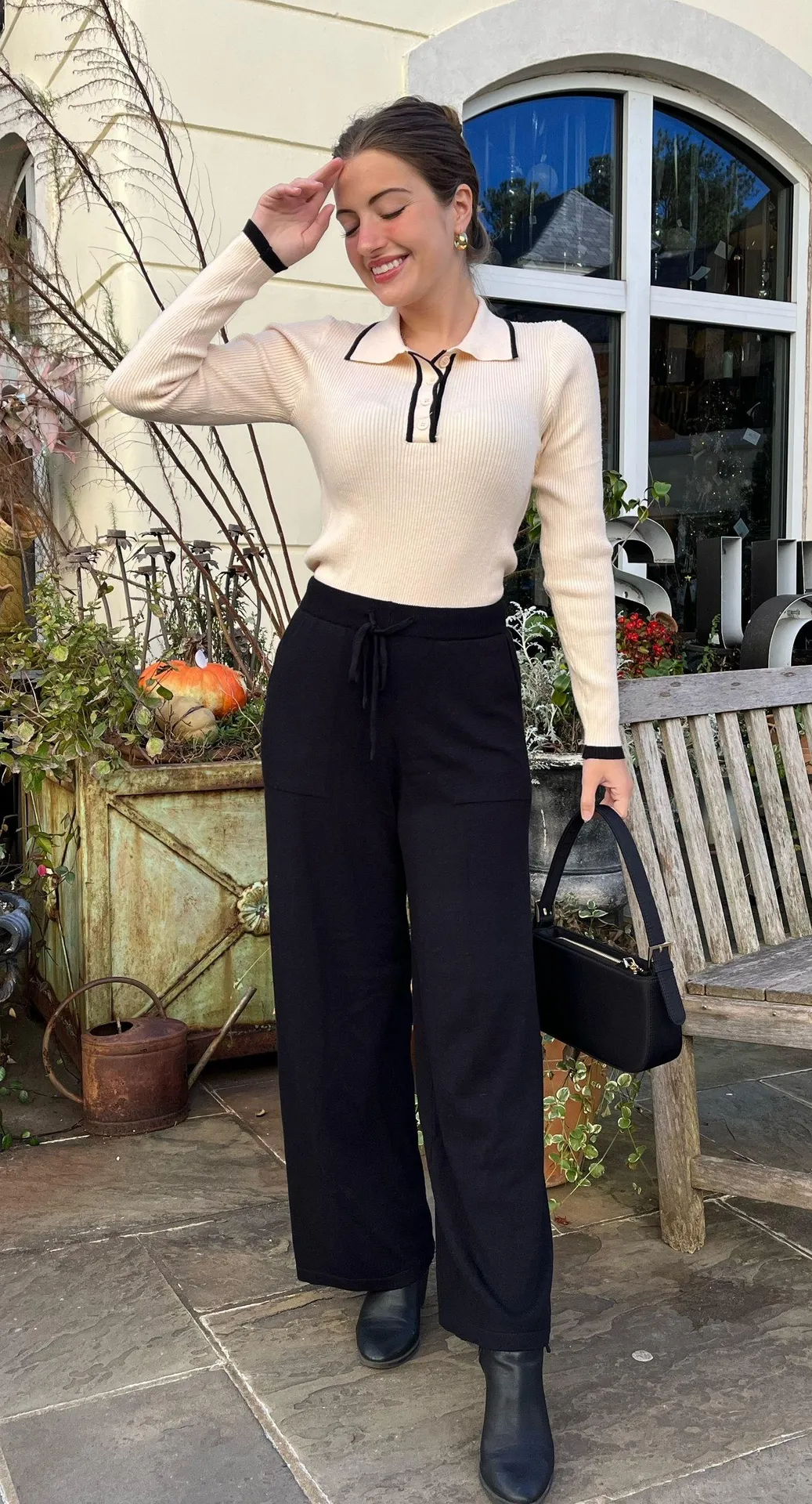 Boutique NWT Cream Knit Top Button Up Business Casual Elegant Sweater  - Image 3