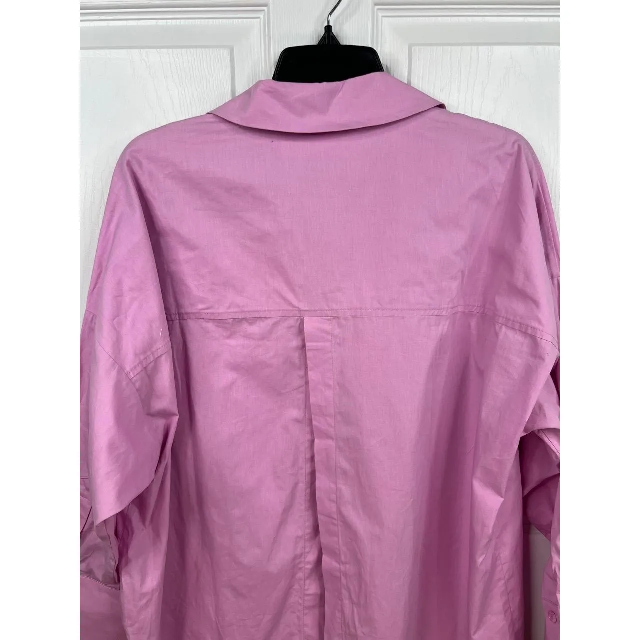Topshop Shirt Oversized Sz US S 4-6 Pink Collared Long Sleeve Split Back Cotton - Image 9